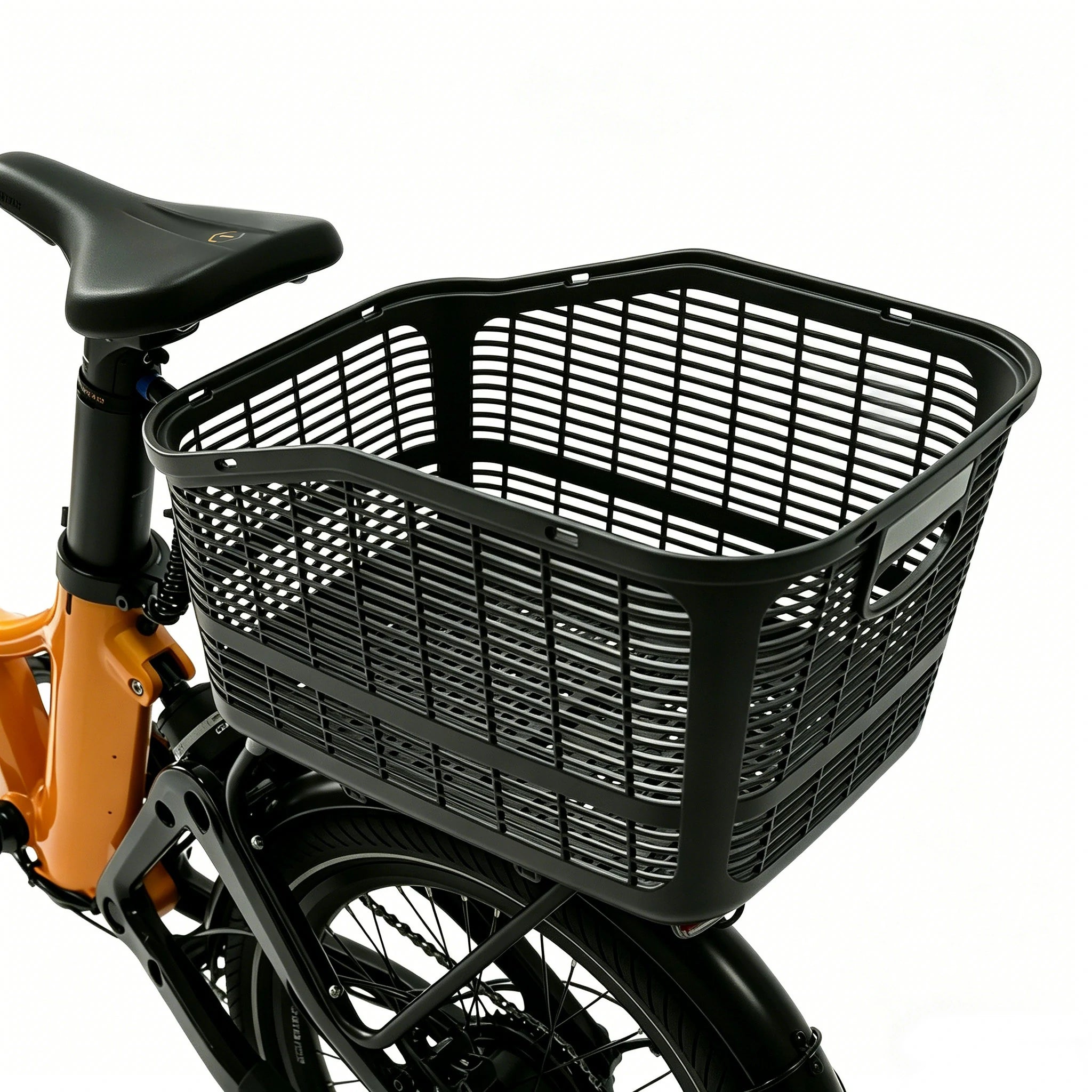 Onemile e-bike rear rack basket mounted behind the saddle for extra cargo storage