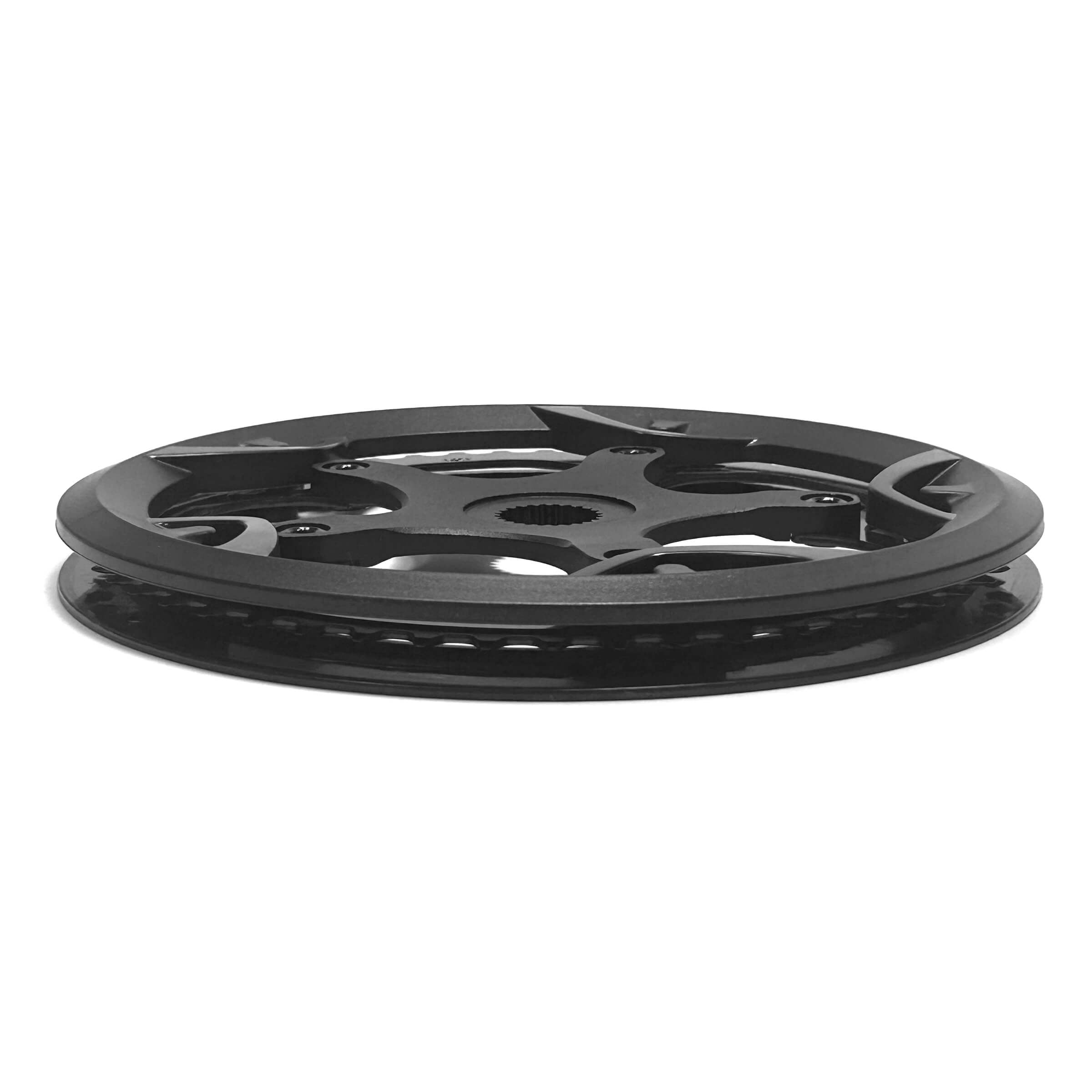 Five-arm 130 mm BCD chainring in anodized black for Onemile ebikes.